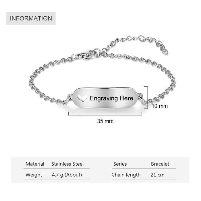 Customized Engravable Bar Bracelets for Women Hollow-out Heart Stainless Steel Personalized Bracelets Custom Gifts