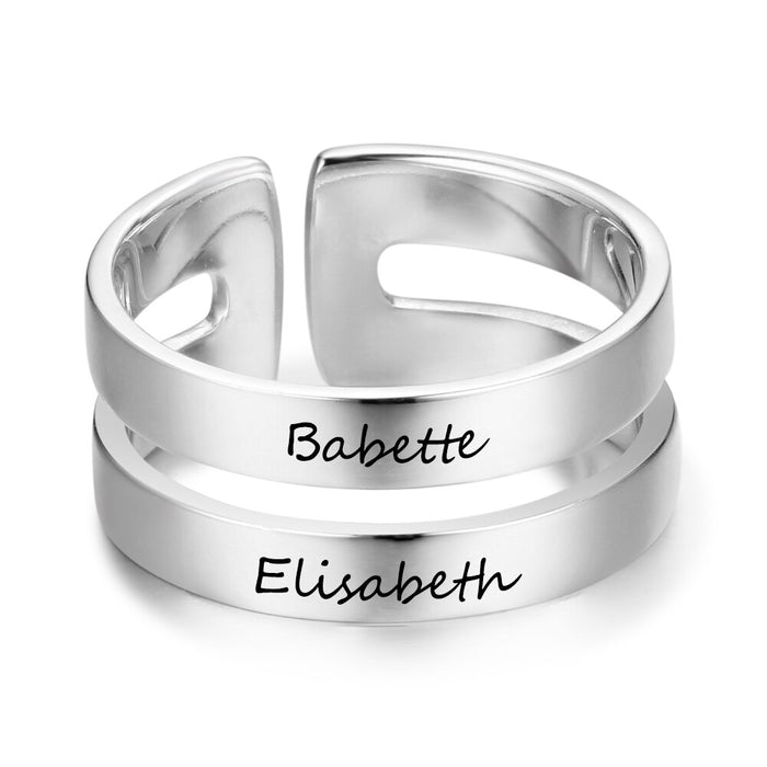 Personalized Double Layered Engraving Name Rings for Women Customized 2 Names Stainless Steel Ring Jewelry