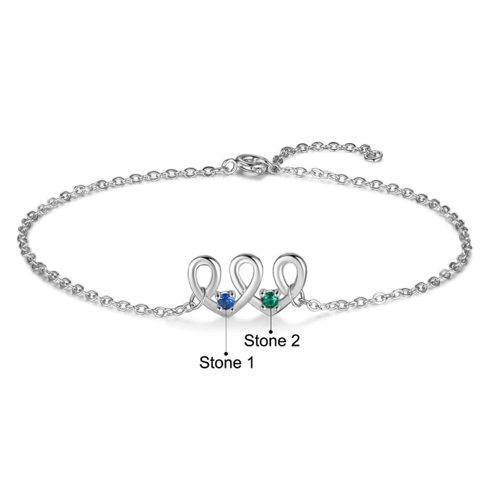 Personalized 2 Birthstones Heart-Shaped Bracelets for Women