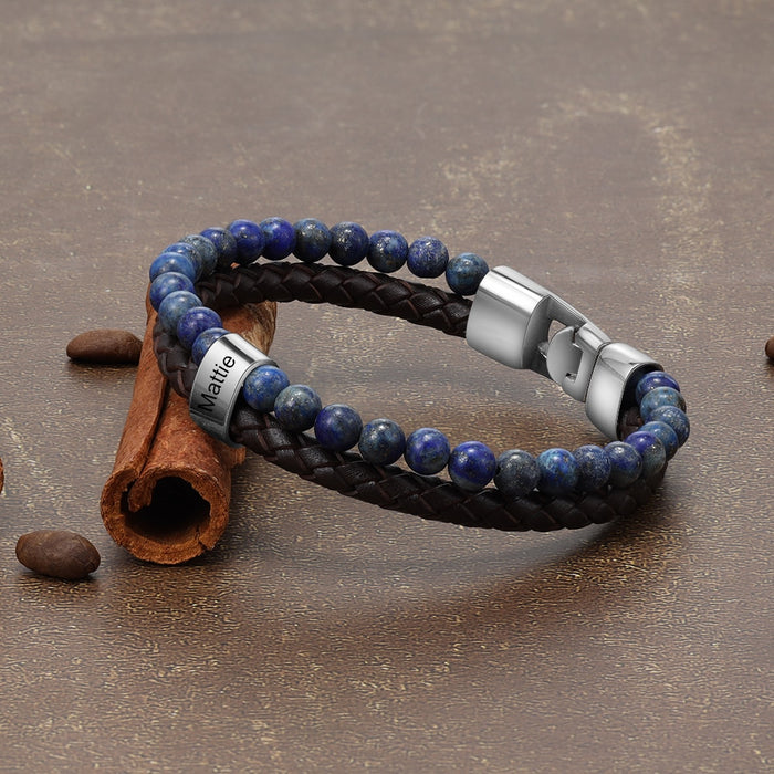 Stainless Steel Customized Blue Beaded Chain Bracelet