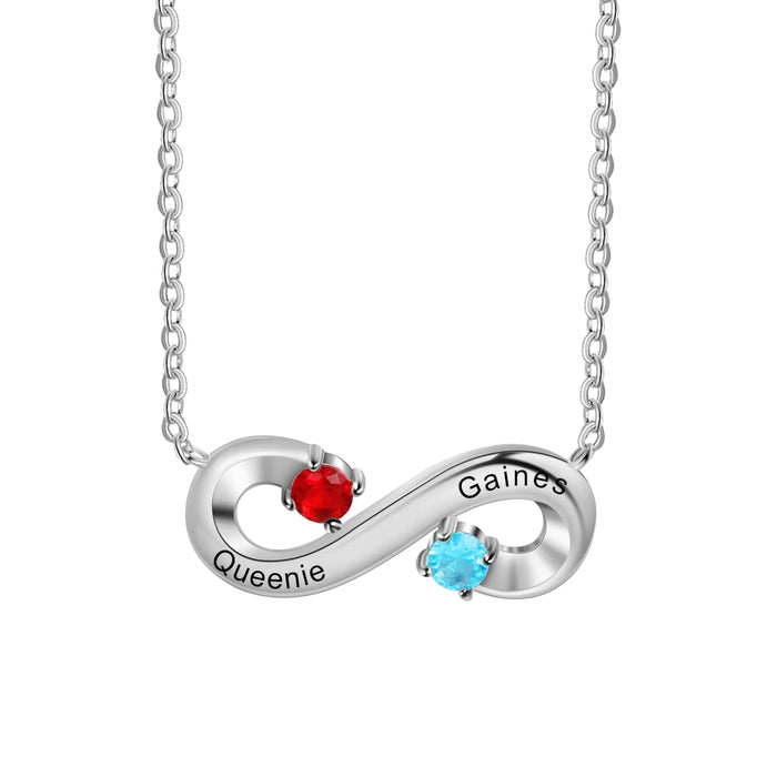 Sterling Silver Personalized Infinity Necklace With 2 Birthstones