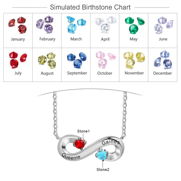 Sterling Silver Personalized Infinity Necklace With 2 Birthstones