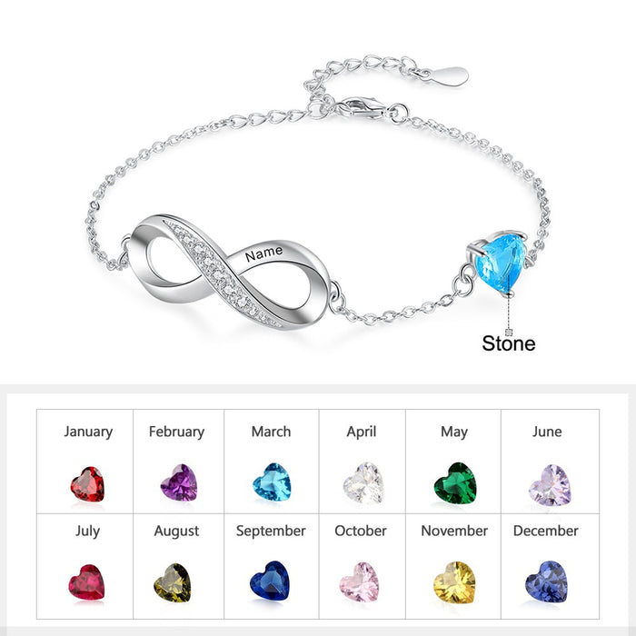 Personalized Engraved Name Infinity Bracelet with Heart Birthstone Classic Custom Couples Bracelet Gifts for Girlfriend