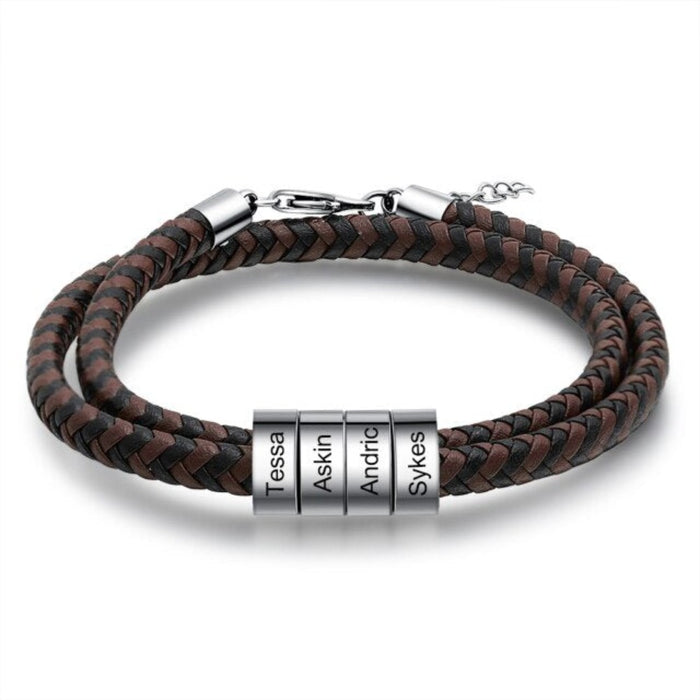 Personalized Engraving Black Brown Braided Leather Bracelet