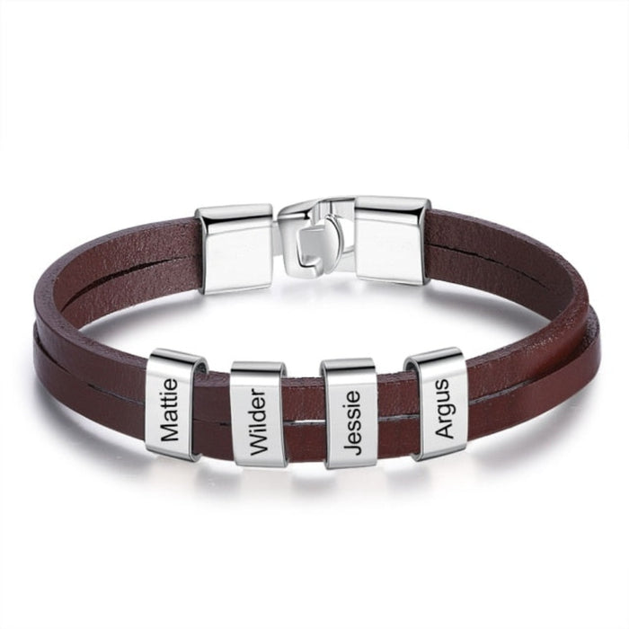 Personalized Engraving Name Bead Leather Bracelet