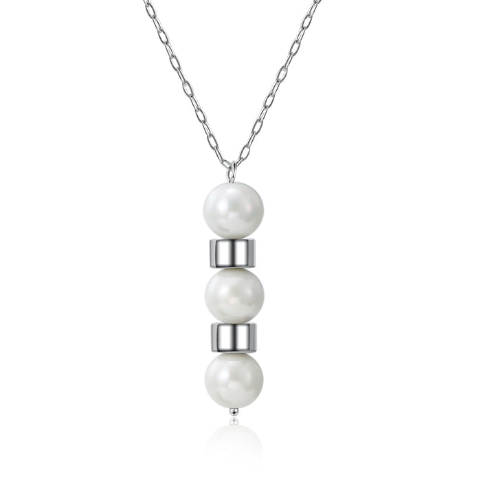 Engraving Pearl Necklace Stainless Steel