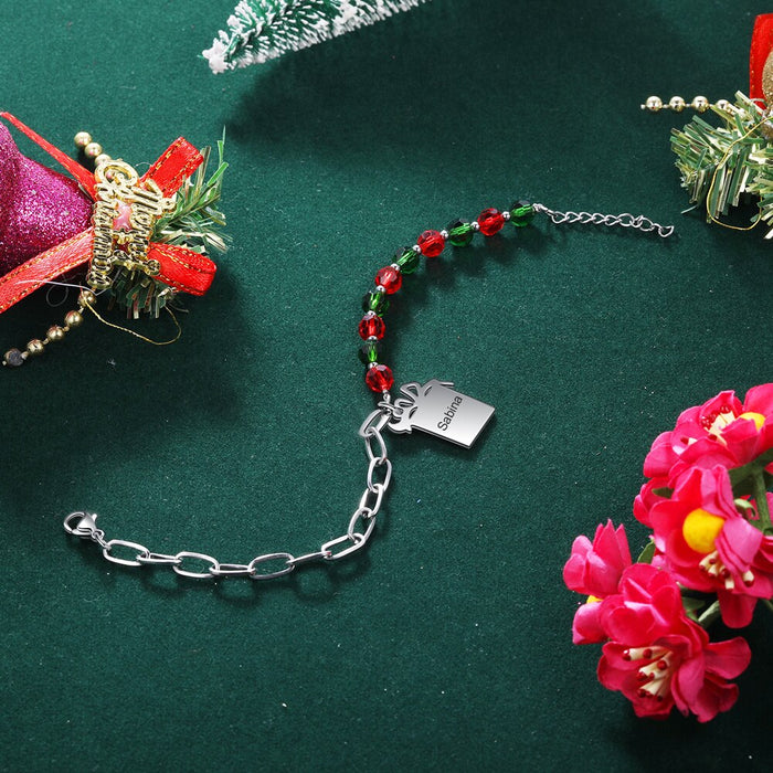 Personalized Engraved Name Gift Box Shaped Charm Bracelet