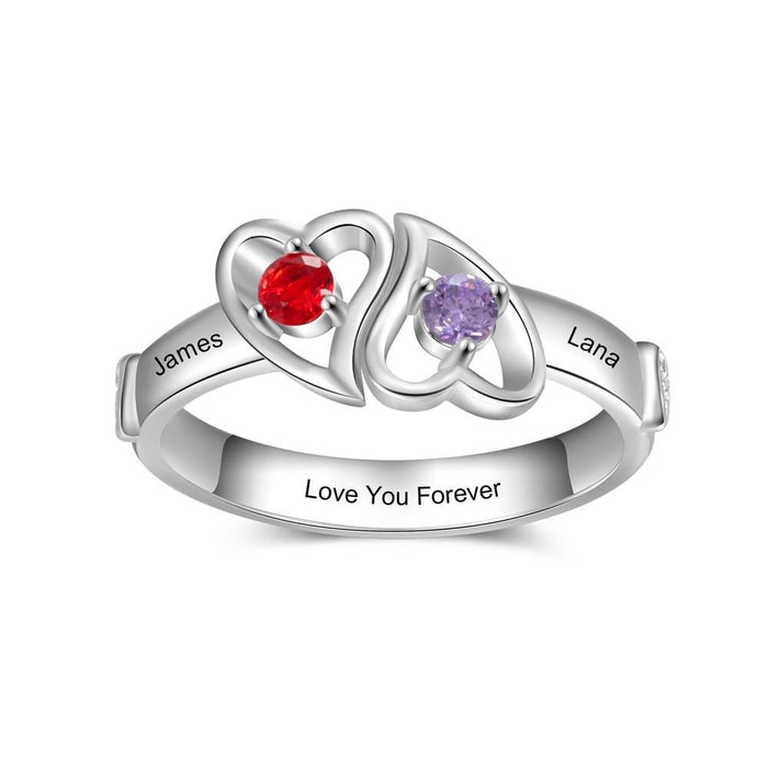 Personalized Double Heart Promise Rings for Women Customized Birthstone Wedding Engagement Ring Gifts for Girlfriend