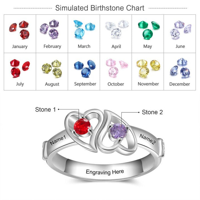 Personalized Double Heart Promise Rings for Women Customized Birthstone Wedding Engagement Ring Gifts for Girlfriend