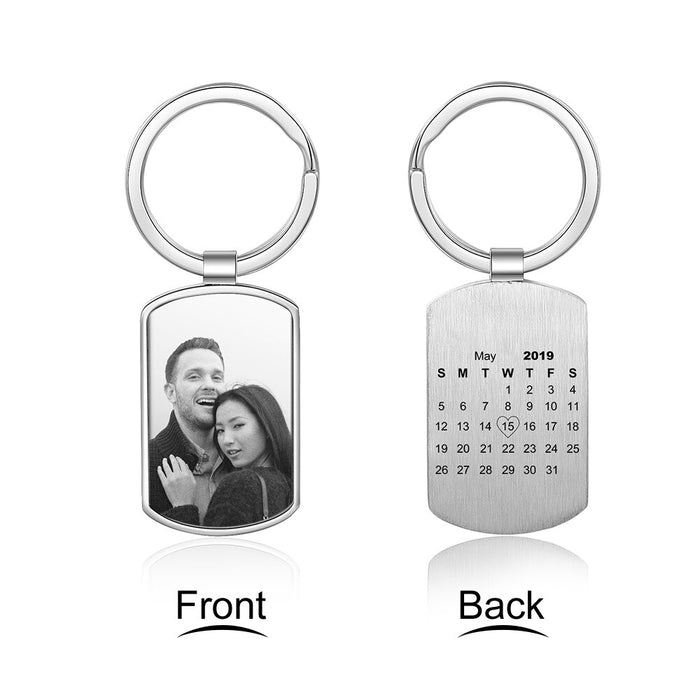 Personalized Custom Photo And Date Engraved Calendar Keychains