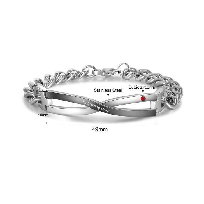 Personalized Stainless Steel 1 Stone Couple Bracelets For Women And Men
