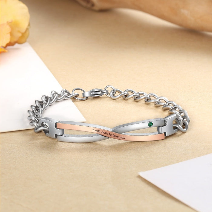 Personalized Stainless Steel 1 Stone Couple Bracelets For Women And Men