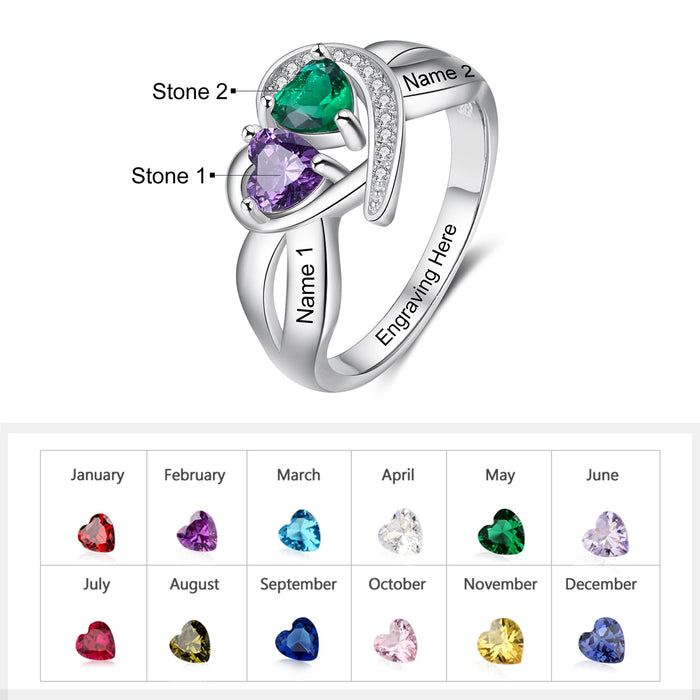 Personalized DIY Heart Birthstone Rings for Women Customized Engraving Mothers Ring Promise Gifts for Girlfriend