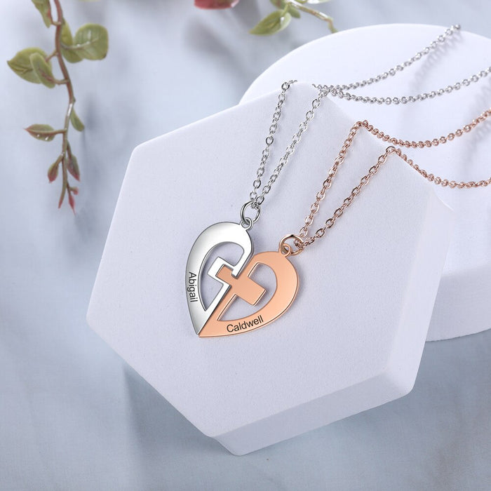 Customized Rose Gold Silver Color Heart Couple