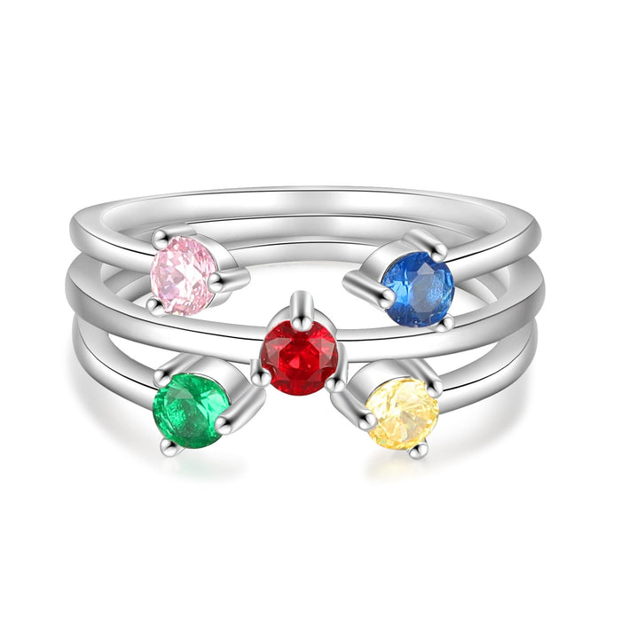 Personalized Colorful Round Inlaid Birthstone Stackable Rings for Women Customized DIY Wide Open Ring Birthday Gifts