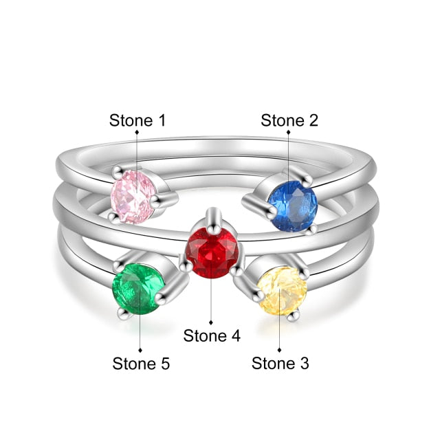 Personalized Colorful Round Inlaid Birthstone Stackable Rings for Women Customized DIY Wide Open Ring Birthday Gifts