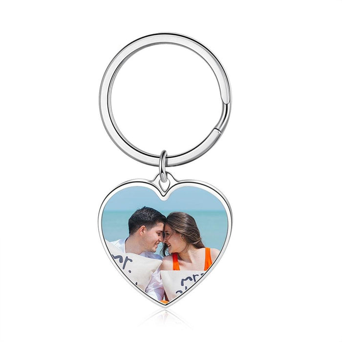 Personalized Engraved Name And Heart-Shape Photo Keychain