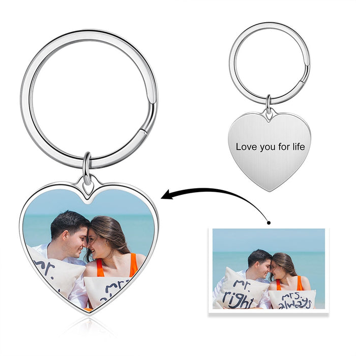 Personalized Engraved Name And Heart-Shape Photo Keychain