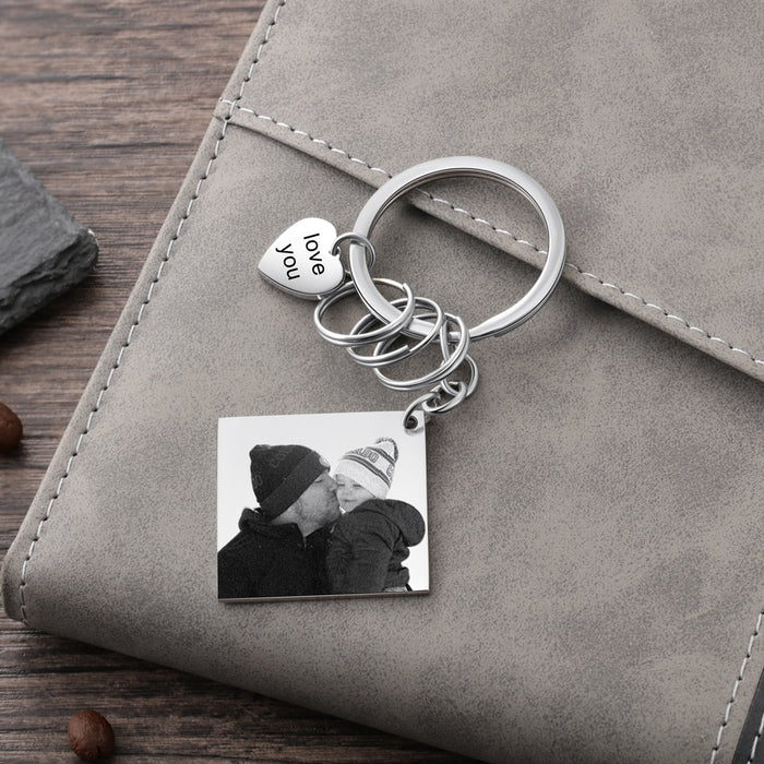 Customized Square Photo And Date Engraved Calendar Keychains