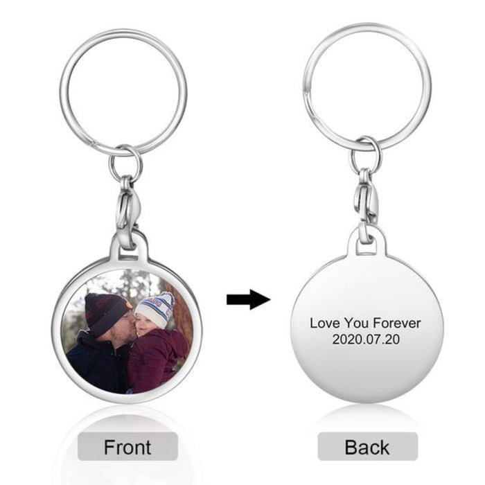 Stainless Steel Custom Photo And Engraving Name Keyring Keychain