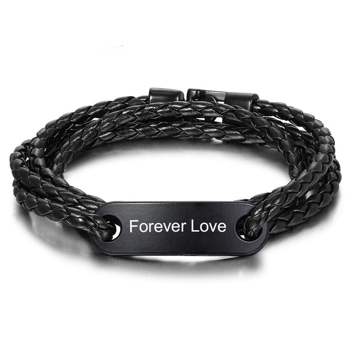 Personalized Black Color Stainless Steel Name Engraving Bar Bracelets