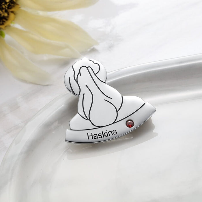 Personalized Long Hair Shaped Brooches for Women Customized Engraved Name Birthstone Brooch Sister Gift Ideas