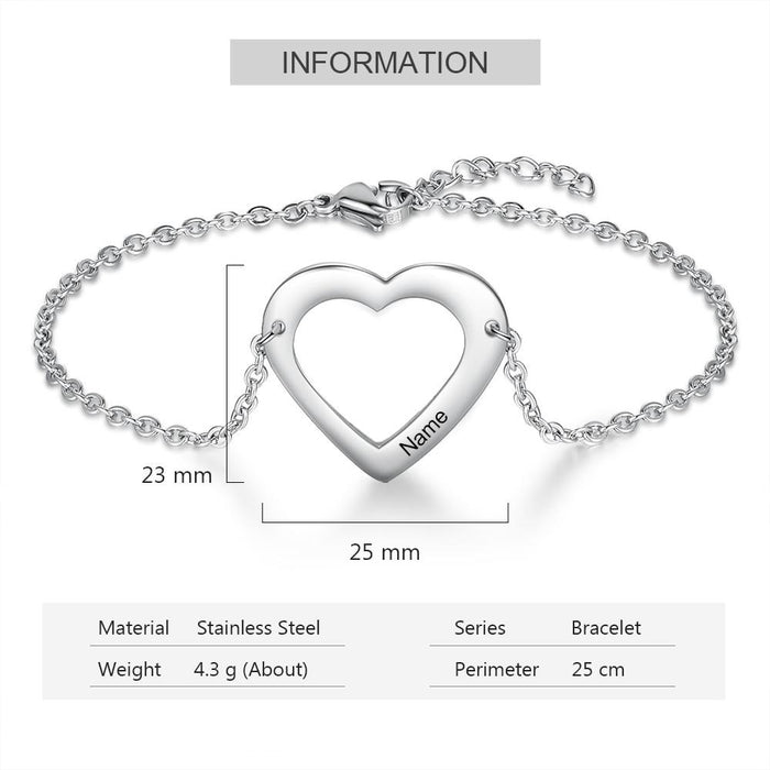 Customized Sister Heart Cutout Bracelet Set for Women Personalized Name Engraved Bracelet New Year Gift for Mother