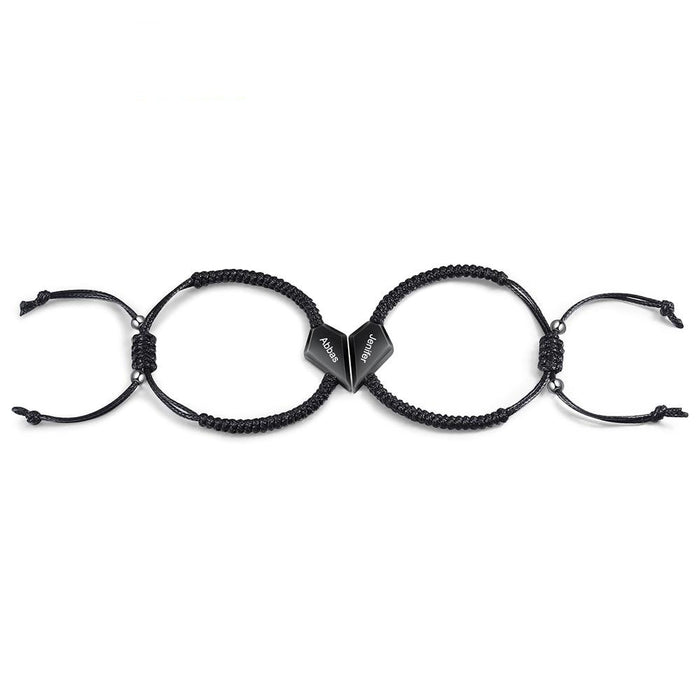 Black Stainless Steel Heart-Shaped Bff Bracelets for Men Jewelry Gift