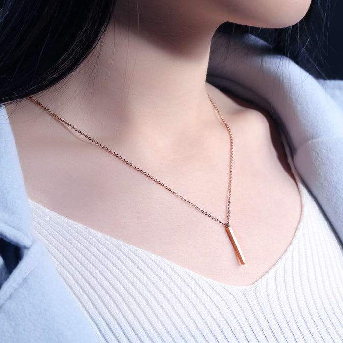 Engrave Name Rose Gold Color Stainless Steel Necklace