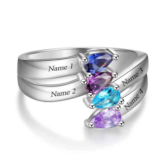 Personalized Gift for Friendship Engrave 4 Names Sister Birthstone Promise Rings 925 Sterling Silver Jewelry
