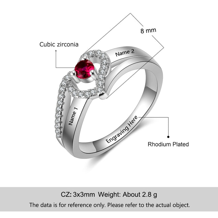 Personalized Gift Birthstone Engraved Names Adjustable Rings For Women Promise Love Anniversary Jewelry