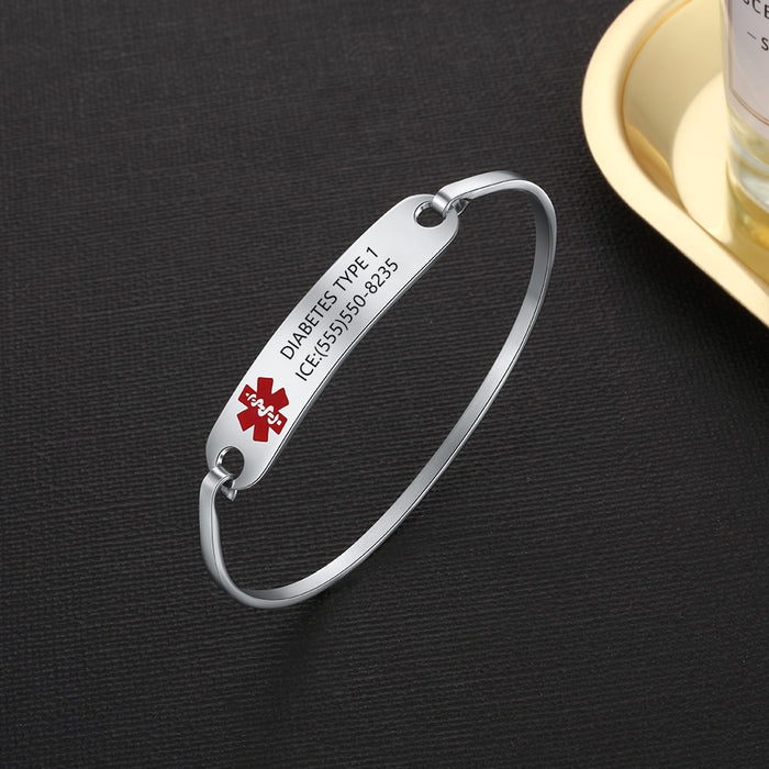 Personalized Name Medical Alert ID Bracelets for Women 2 Color Stainless Steel Engrave Emergency Bangles
