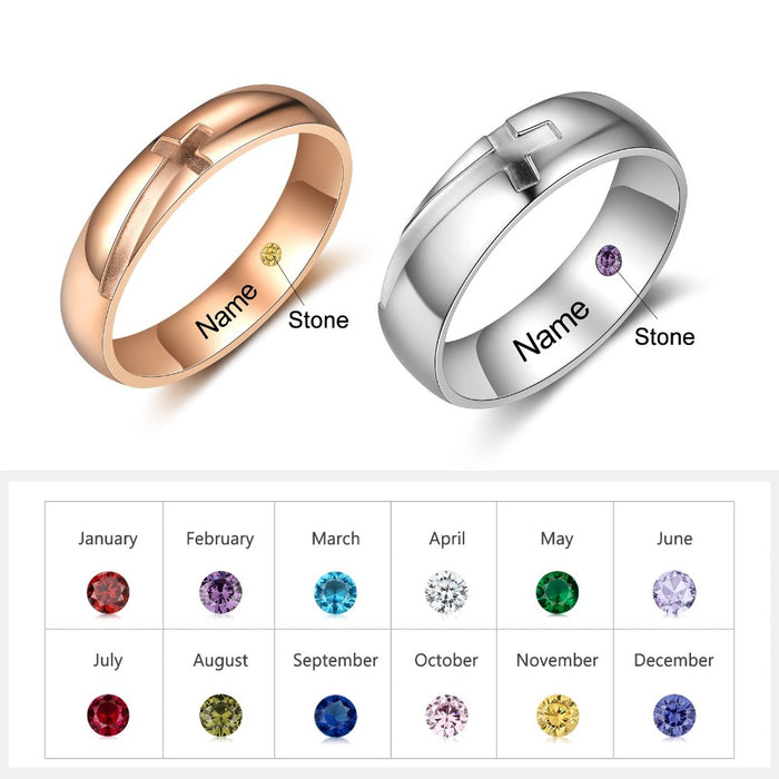 Personalized Cross Couple Ring With Birthstone
