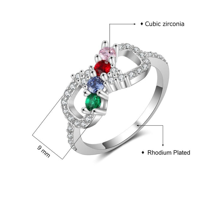 Women Infinity Ring With Zirconia Customized 4 Birthstones