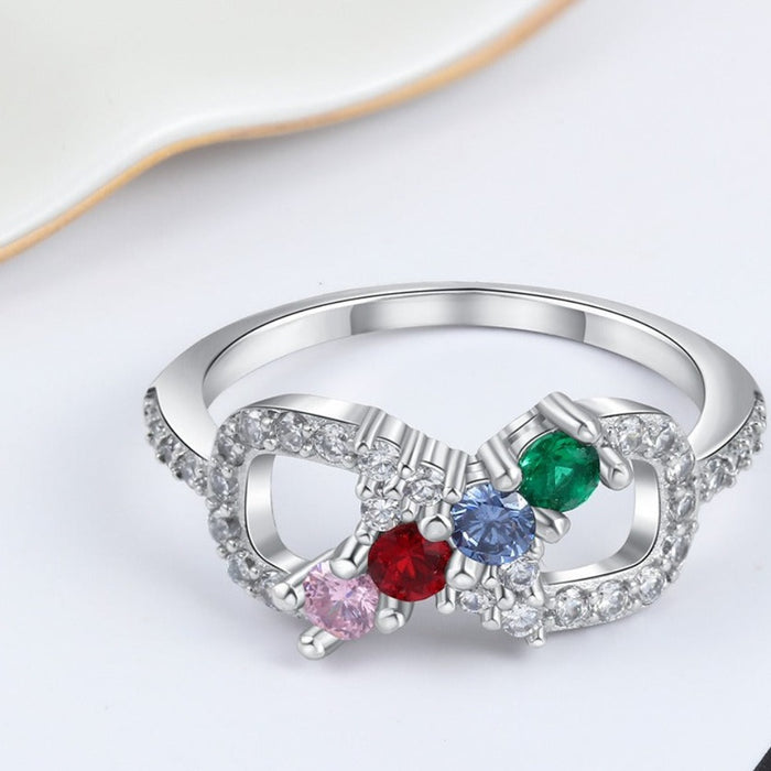 Women Infinity Ring With Zirconia Customized 4 Birthstones