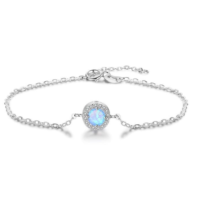 Sterling Silver Bracelets With Round Shape Blue Opal Stone