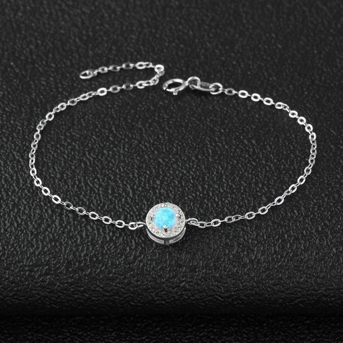 Sterling Silver Bracelets With Round Shape Blue Opal Stone