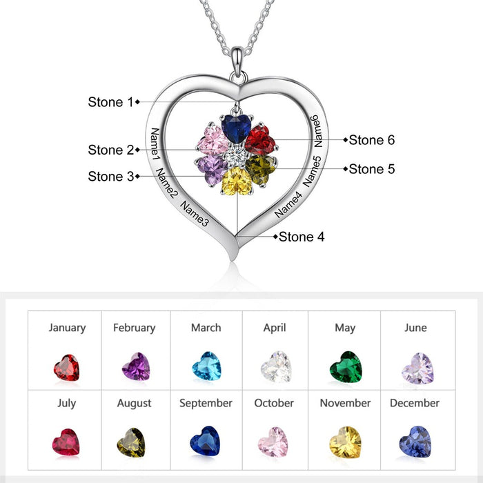 Personalized Heart-Shaped Necklace Of 6 Stones