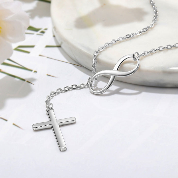 Silver Color Infinity Love Necklace With Cross
