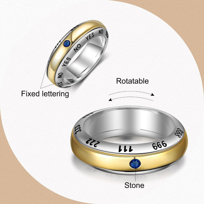 Silver & Gold Color Rotatable Birthstone Ring For Women