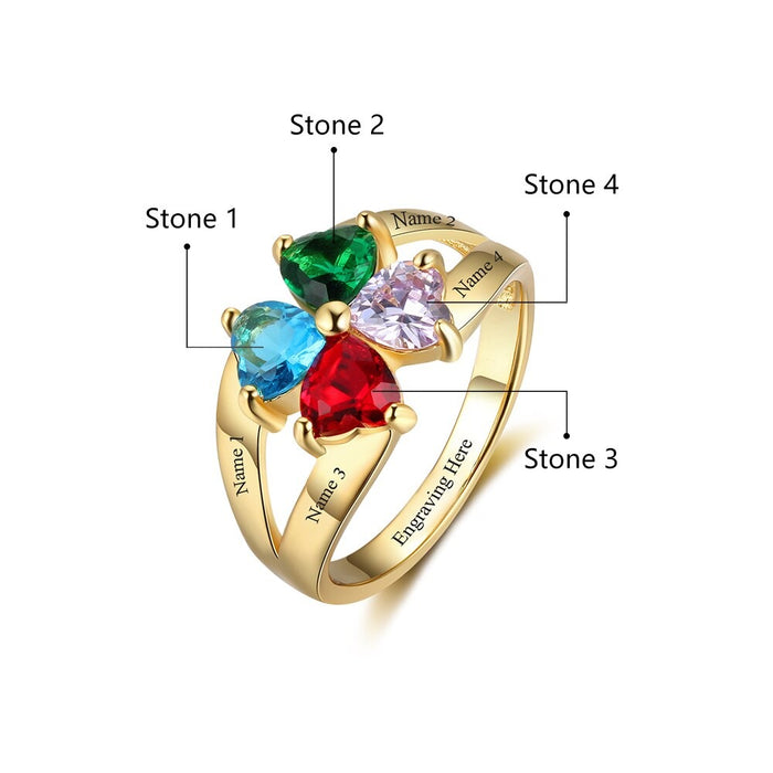 Customized 4 Stones Name Engraved Ring For Women