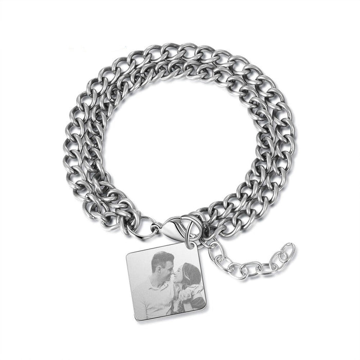 Stainless Steel Custom Photo Double Link Chain Bracelet