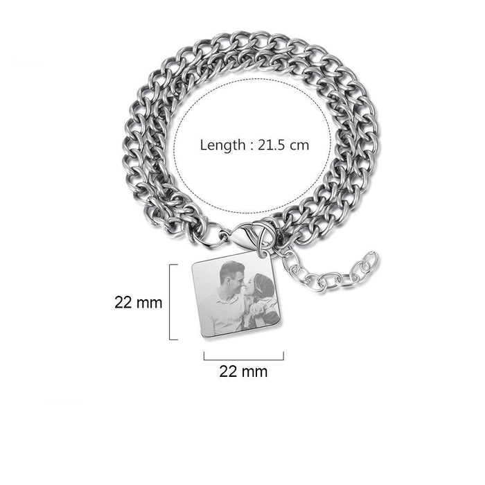 Stainless Steel Custom Photo Double Link Chain Bracelet