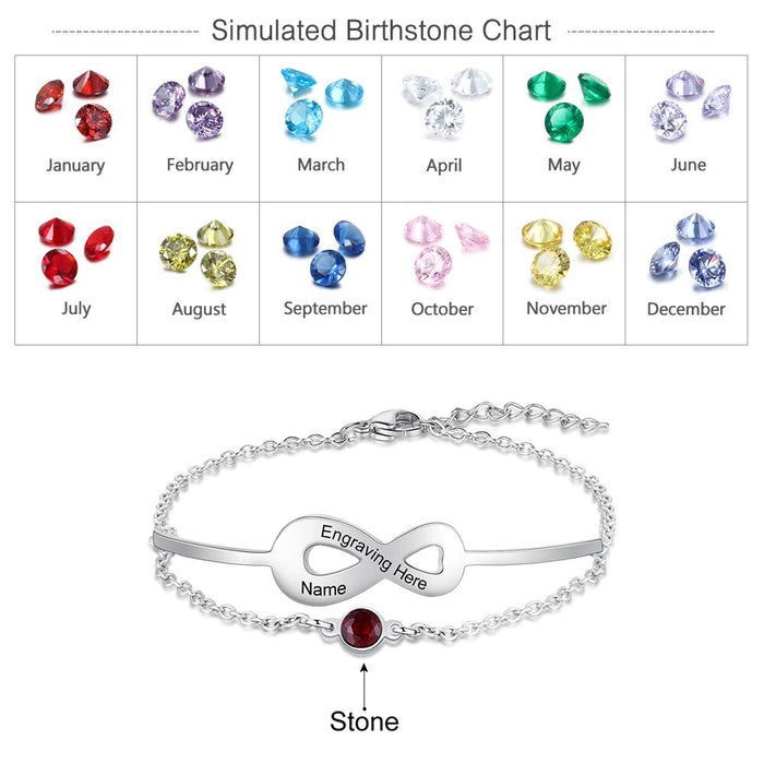 Engraved Infinity Bracelets With Name & Birthstone