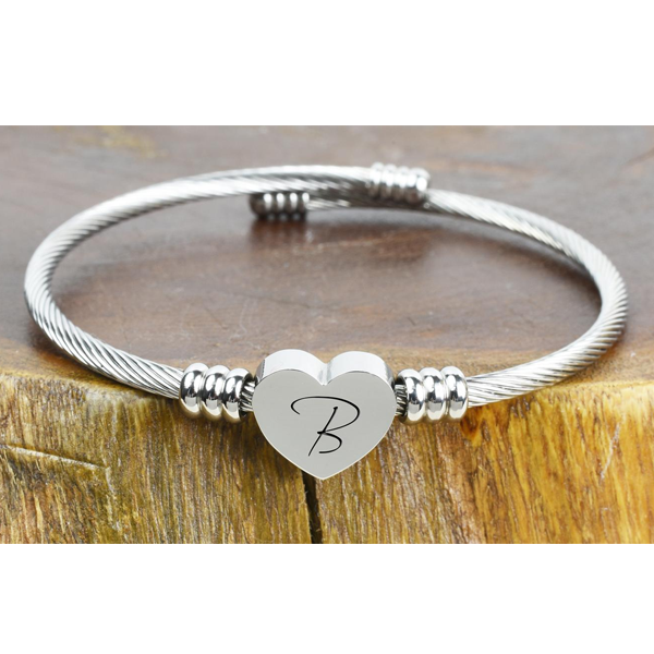 Heart Cable Initial Bracelet