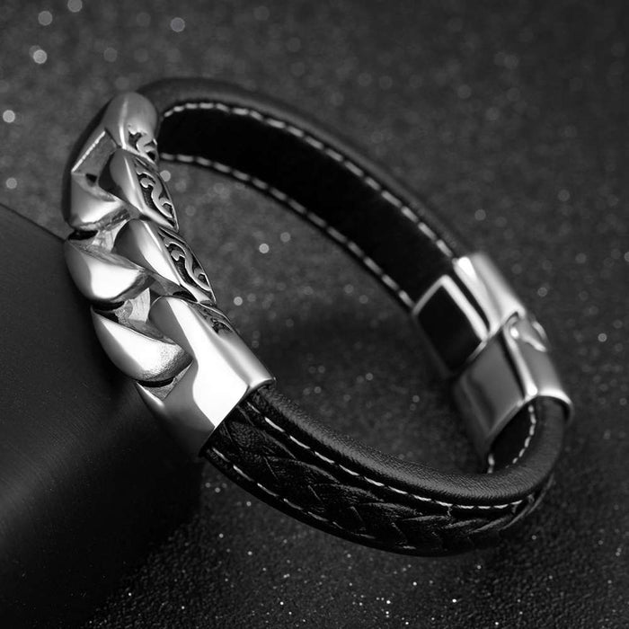 Weave Shape Stainless Steel Leather Bracelets
