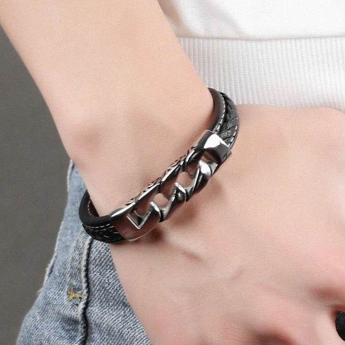 Weave Shape Stainless Steel Leather Bracelets