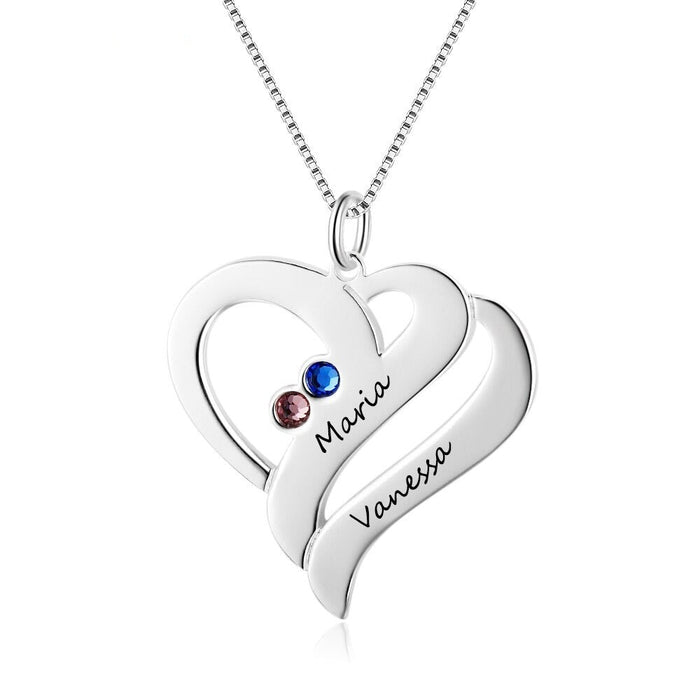 Personalized 2 Birthstone & Names Heart Pendant