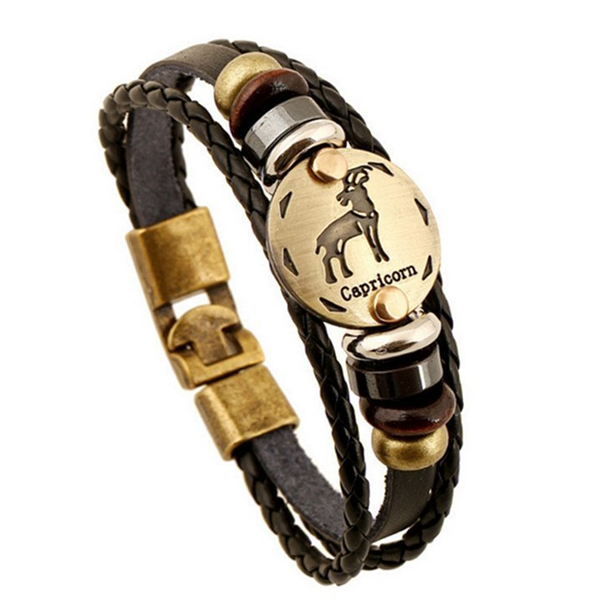 Zodiac Signs Black Gallstone Leather Bracelet - Florence Scovel - 11