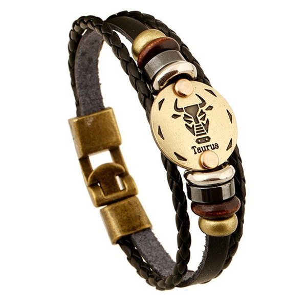 Zodiac Signs Black Gallstone Leather Bracelet - Florence Scovel - 1